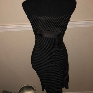 Black dress white pin strip strapless dress